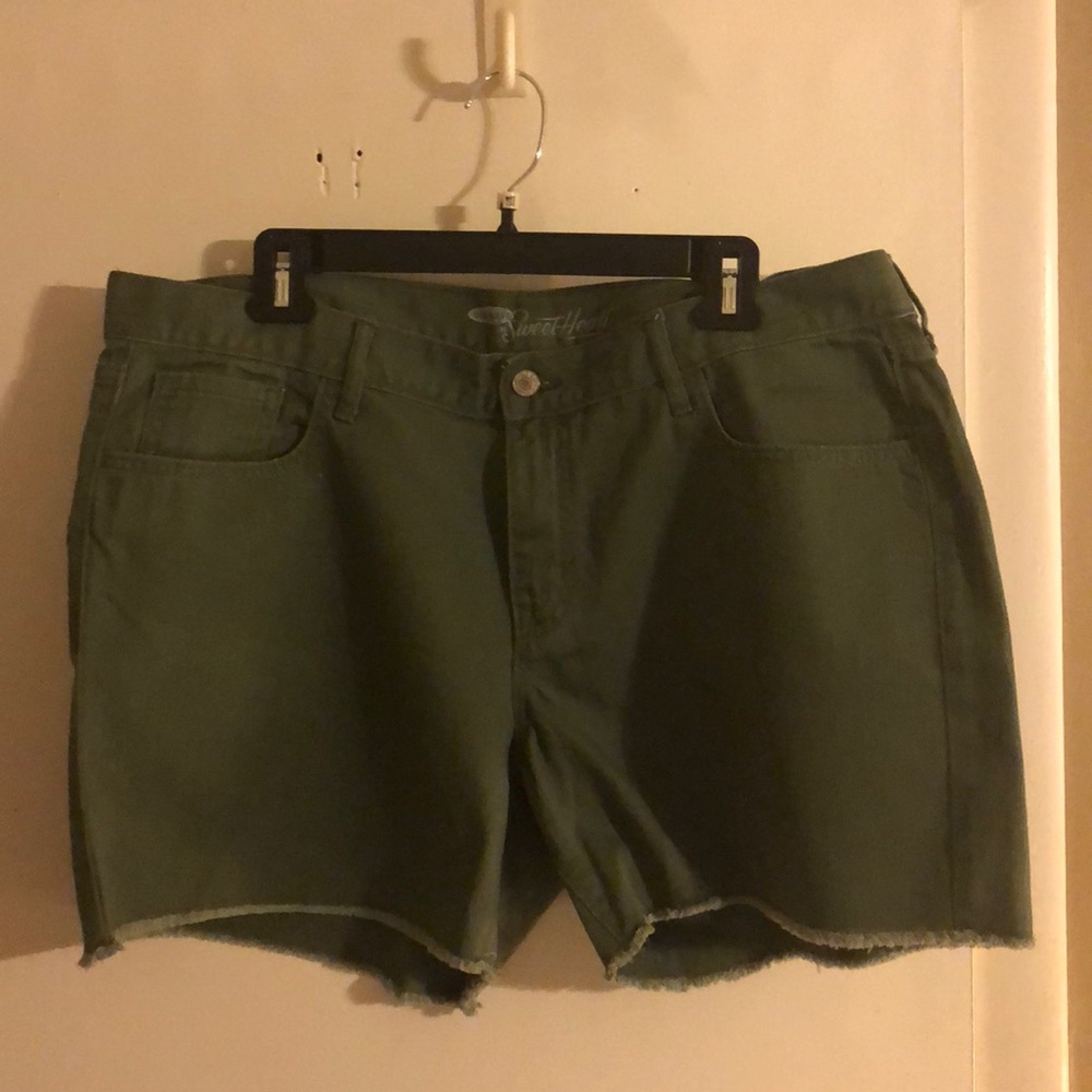 Olive Green Denim Shorts
